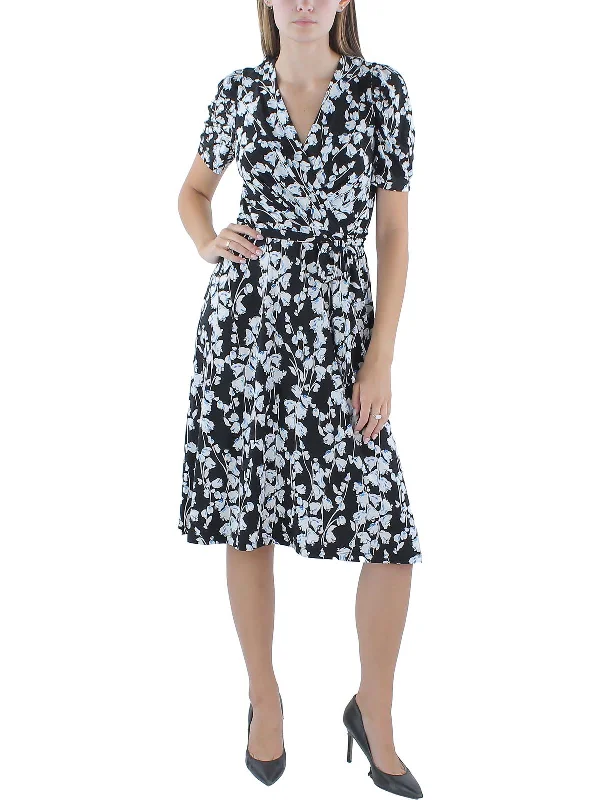 Womens Cap Sleeves Floral Midi Dress Vintage Midi Skirt